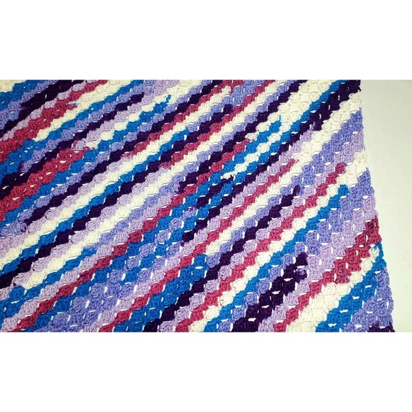 Handmade C2C Crochet Baby Blanket 30x30 Purple Blue White Lap Throw Gift - Picture 5 of 10